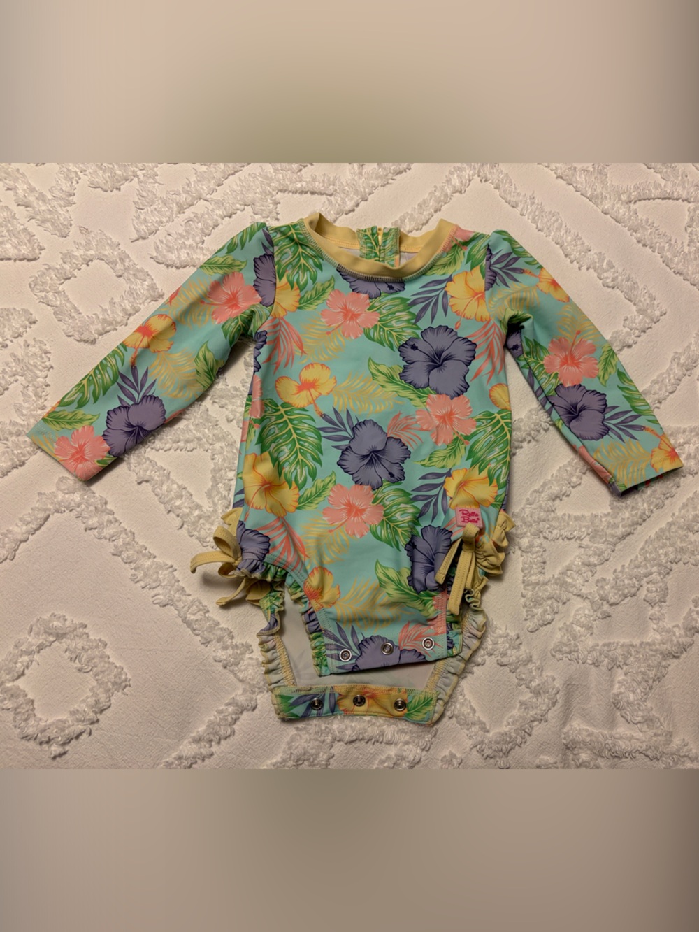 RuffleButts Tropical Floral Long Sleeve Baby Swimsuit, 12-18 months